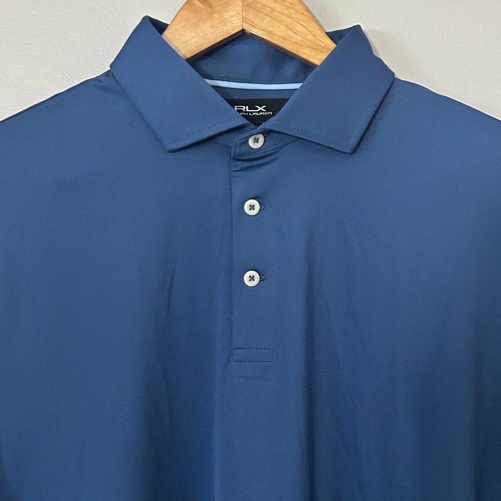 RLX Ralph Lauren Polo Shirt Mens M Blue Big Ten Logo Short Sleeve Golf Athletic